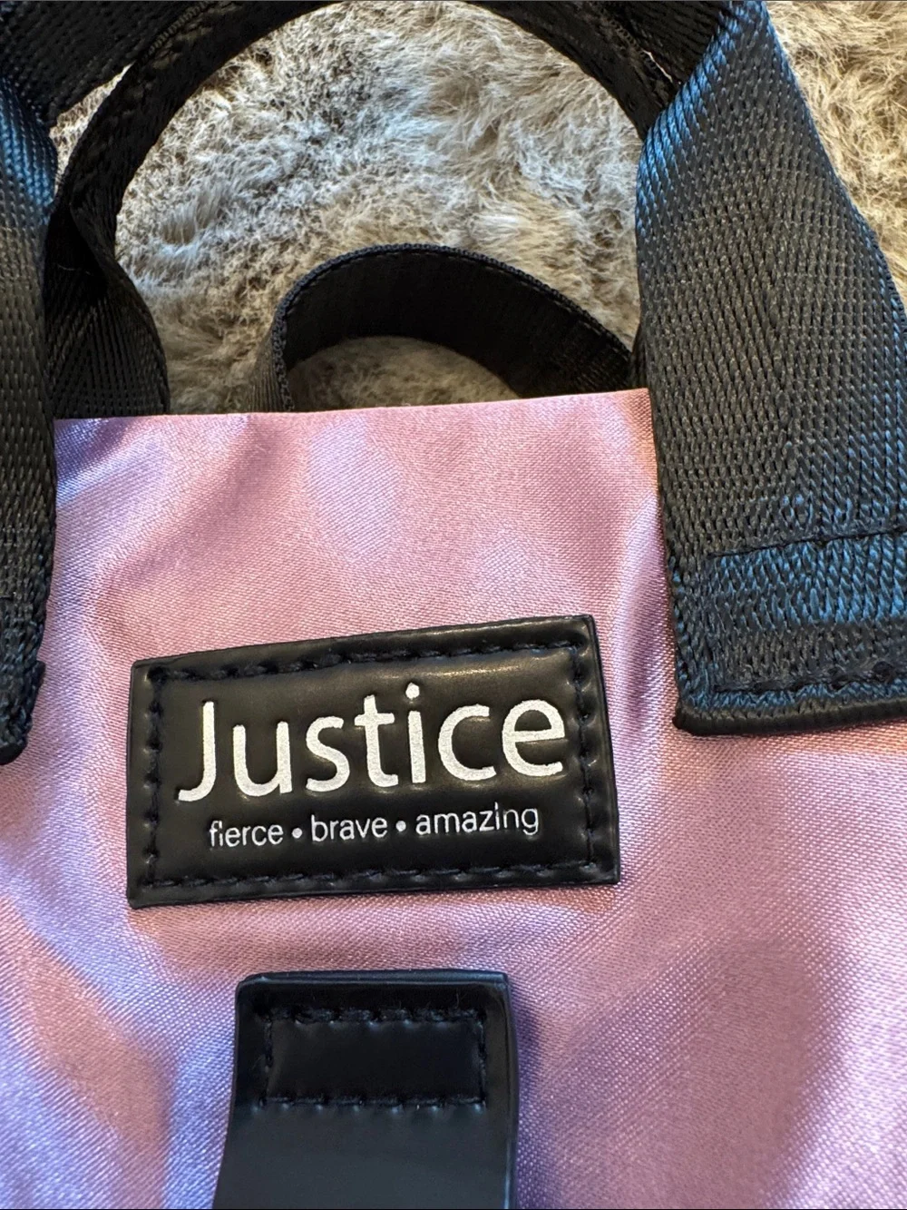 Justice Girls Light Pink Satin Mini Backpack with Black Trim